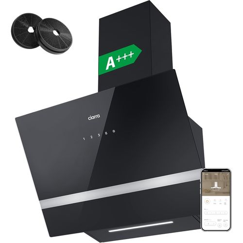 CHECARZHN--NO1-Cbcb6736H Hotte Aspirante Classe A+++ - Hotte Inclinée 60 Cm 650M³/H - Filtre À Charbon Inclus - Wifi &Commande Tactile- 4 Vitesses Avec Fonction Boost - Led Dimmable - Noir