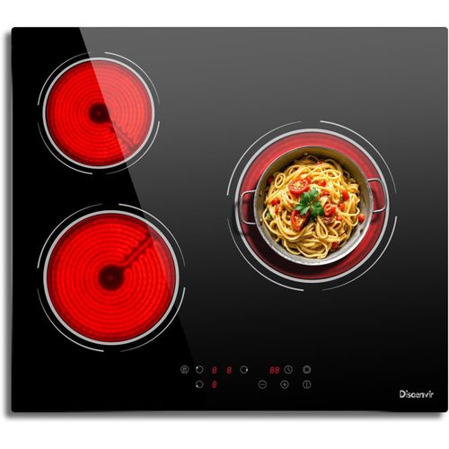CHECARZHN--NO1-Plaque Vitrocéramique 3 Feux De 5200W, Plaque De Cuisson Electrique Encastrable Doble Anillo Calefactor, Control De Temperatura Flexible, Con Bloqueo Para Niños, Con Temporizador