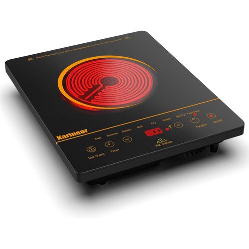 CHECARZHN--NO1-Plaque Vitrocéramique 1 Feu Portable Avec Motif Orange, , 650¿ , Plaque De Cuisson Electrique 1 Feu With Pr Vde, Sécurité Enfant, Indicateur De Chaleur Résiduelle, 220-240V