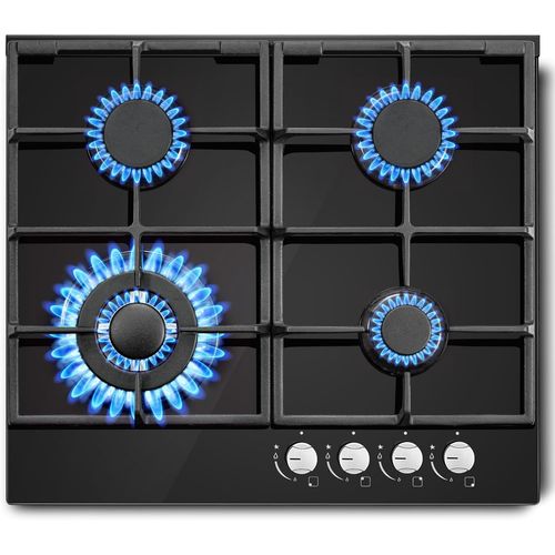 CHECARZHN--NO1-Plaque De Cuisson 4 Feux, Table De Cuisson Gaz Avec Sécurité Thermocouple, Convient Pour Gaz Naturel Ou Propane, Noir, 8,06 Kw, 220-240 V