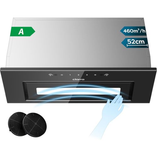 SUBZONAL-CBCB5931B Hotte Aspirante Encastrée 52cm - Contrôle Gestuel & Tactile - 460 m³/h - 3 Vitesses - Hotte Intégrée Noire avec Filtre à Charbon CBCF055 - Évacuation/Recyclage - Classe A