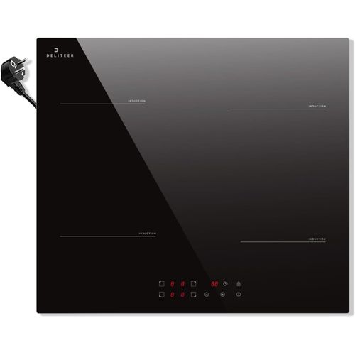 SUBZONAL-Plaque à Induction 4 Feux avec Prise, Table de Cuisson à Induction, 16A-Fiche, 3500W, 59CM Encastrable Plaque induction électrique, Contrôle Tactile, Verrouillage de Sécurité, 220v, 50Hz
