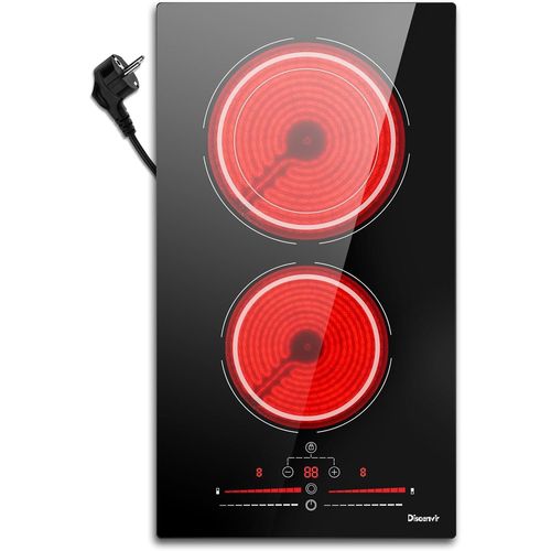 CHECARZHN--NO1-Plaque Vitrocéramique 2 Feux 3200W, Plaque De Cuisson Electrique Avec Plug, Plaque De Cuisson Avec Commande À Double Anneau, 9 Réglages De Niveau, Minuterie, Serrures Pour Enfants, Noi