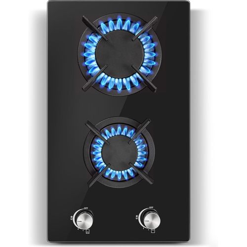 Subzonal-Plaque Gaz 2 Feux, Plaque De Cuisson Avec Panneau En Verre Trempé, Sécurité Thermocouple, Convient Pour Le Gaz Naturel/Propane, 30 Cm, 2400 W/1800 W, 220-240 V