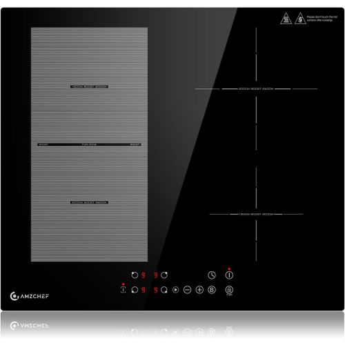 CHECARZHN--NO1-Plaque À Induction 60Cm Plaque Induction Electrique Avec 4 Zones Boost, Zones Flexibles Pour Barbecue, 9 Niveaux, Préchauffage Et Fonction Stop+Go, 7400W, Verrouillage De Sécurité Et M
