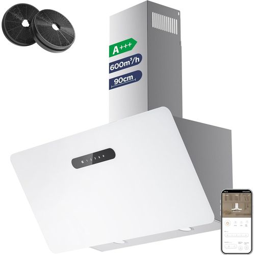 CHECARZHN--NO1-Cbcw9736K Hotte Aspirante Inclinée 90 Cm 650M³/H - Classe A+++ - Filtre À Charbon Inclus - Commande Tactile- 3 Vitesses Et Fonction Boost - Led Dimmable