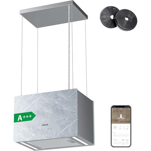 SUBZONAL-Ciarra A Hotte Aspirante Ilôt 700 m³/h - 3 Vitesses et Fonction Boost - Commande Tactile & Wi-Fi - Verre Dépoli Marbré - 48 cm¿ CBCW4850