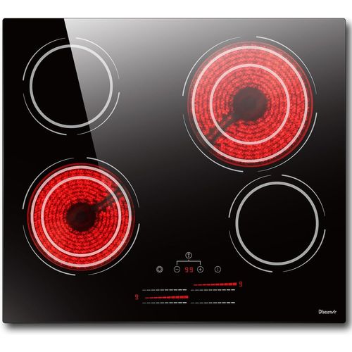 CHECARZHN--NO1-Plaque Vitrocéramique 4 Feux 6600W , Plaque De Cuisson Electrique 60Cm Encastrable Avec Doppio Anello, Tables De Cuisson Avec Réglage De 9 Niveaux, Minuterie, Serrures Pour Enfants, No