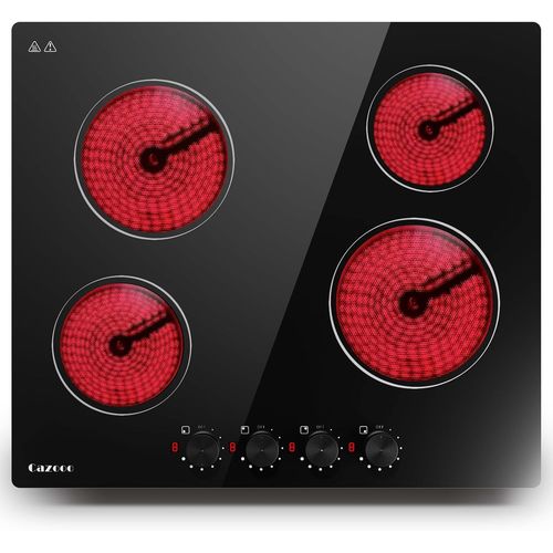 CHECARZHN--NO1-Plaque De Cuisson Vitrocéramique 60 Cm, 4 Zones De Cuisson, Électrique Encastrable Autonome Sans Cadre, Minuterie, Commande Par Bouton, 8 Niveaux, 6000 W, Convient À La Plupart Des Cas