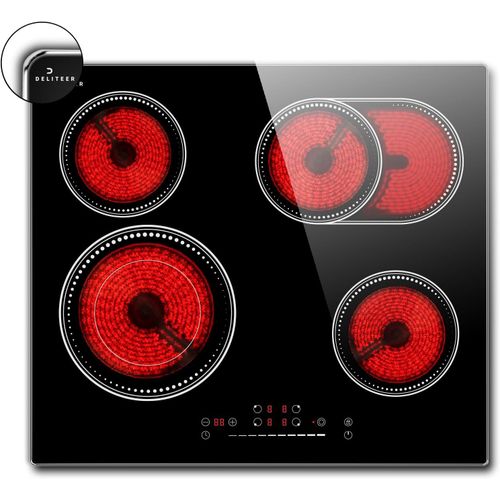 CHECARZHN--NO1-Plaque Vitrocéramique 4 Feux Avec Cadre, Table De Cuisson Encastrable 60Cm, 6600W, Tactile À Curseur, Zone Flexible/Double Zone Et Zone Ovale, Minuterie, Pas De Pr , 240V