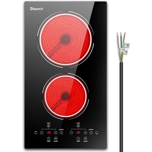CHECARZHN--NO1-Plaque De Cuisson Vitrocéramique 2 Feux 3000W, Table De Cuisson Electrique Deux Foyers Encastrable, Avec Fonction Pause, 9 Réglages, Commandes Tactiles, Minuterie, Fonction Anti-Touch