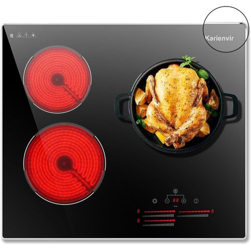 CHECARZHN--NO1-Plaque Vitrocéramique 3 Feux, 60Cm, Plaque De Cuisson 5500W, Minuterie, Verrouillage De Sécurité, Double Zone Annulaire, 9 Niveaux De Puissance, Pas De Bouchon