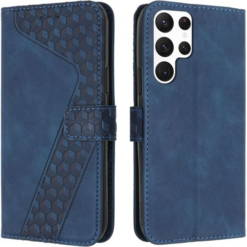 Coque Samsung Galaxy S23 Ultra, Antichoc Tpu Housse Samsung S23 Ultra 5g Cuir Pu Portefeuille Etui [Fentes Pour Cartes] Coque Pour Galaxy S23 Ultra,Book Bleu