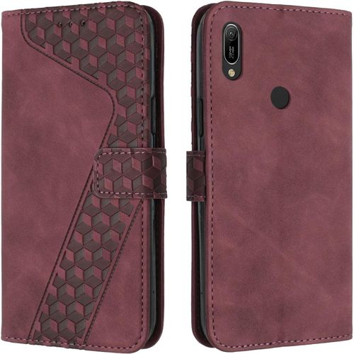Kal-Coque Pour Huawei Y6 2019/Honor 8a/Y6 Prime 2019, Etui Protection Housse Premium En Cuir Pu Portefeuille Étui Téléphone [Fermoir Magnétique] [Fentes Pour Cartes] Flip Case¿Rouge