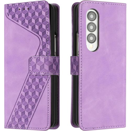 Coque Pour Samsung Galaxy Z Fold 3, Etui Protection Housse Premium En Cuir Pu Portefeuille Étui Téléphone [Fermoir Magnétique] [Fentes Pour Cartes] Flip Case Pour Galaxy Z Fold 3¿Pourpre