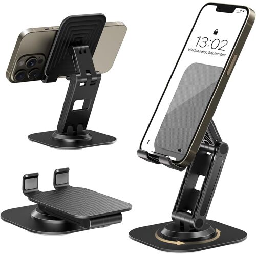 acdsgd-Support Téléphone Portable, Support de Téléphone Pliable 360° Support Téléphone Bureau Multi-Angles Réglable Compatible avec Samsung Huawei iPad Mini iPhone Tous Les Smartphones (Noir)
