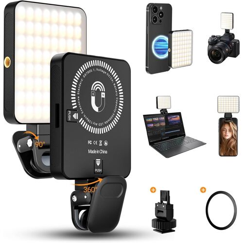 MEVRONISSHOP-128 LED Lumière Téléphone pour Selfie avec Clip, 3000mAh Lampe Magnétique pour Téléphone 3000-6500K CRI 95+, Lampe Vidéo à Clip pour Tablette, Ordinateur Portable,TikTok