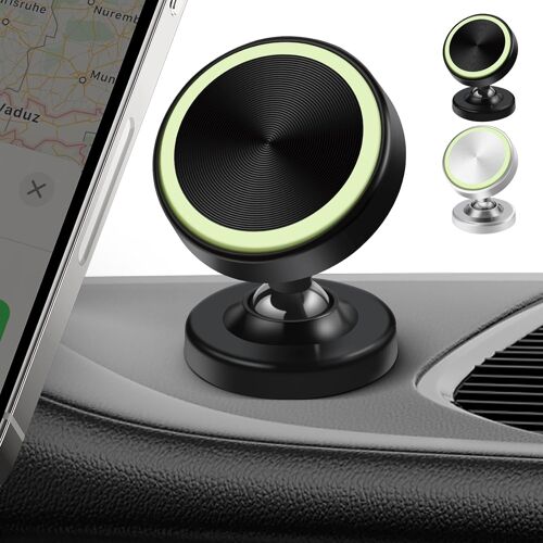 MEVRONISSHOP-Lot de 2 Supports Magnétiques pour Téléphone Voiture - Rotation 360°, Aimants Forts, Compatible iPhone/Samsung/Huawei etc, Accessoire Intérieur Voiture (Noir + Argent)