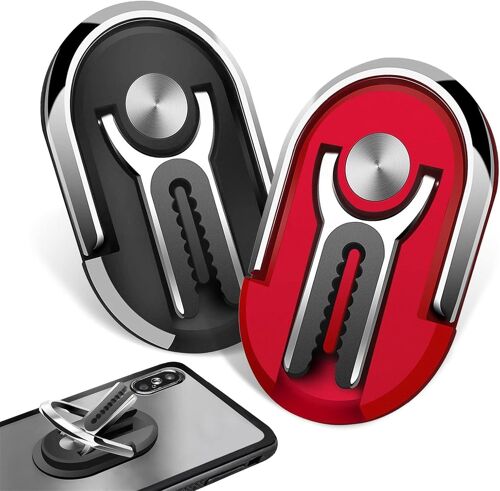2 Pièces Support de Téléphone de Voiture,Anneau Support Telephone Multifonctionnel 360° Rotatif, Peut être Utilisé pour la Sortie d'air de la Voiture (Noir + Rouge)