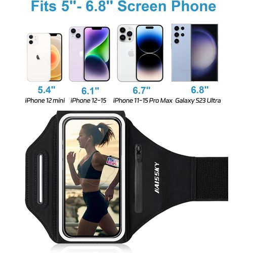 6,8'' Brassard Telephone Sport Avec Poche Supplémentaire Pour Clé De Voiture Tws, Support De Porte Téléphone Portable Pour Iphone 14 13 12 Pro Max Samsung S23 S22 Pour La Course À Pied