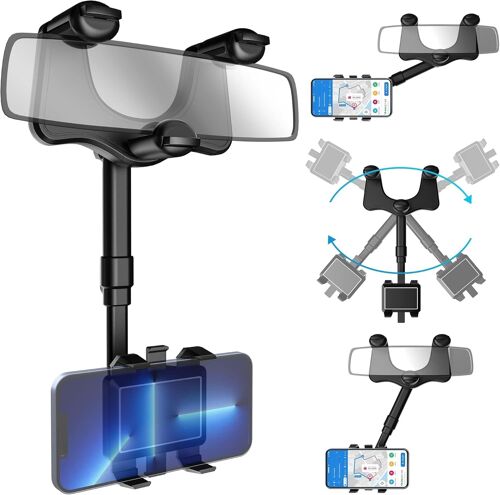 LORANKA-Support Téléphone Voiture, 360 Degrés Support Téléphone Voiture Rotatif et Rétractable, 2023 Porte Portable Voiture, Socles de Téléphone Portable pour 4-7 in Smartphone (Noir)