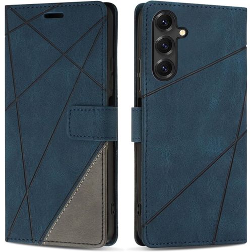 Kal-Coque Pour Samsung Galaxy S25, Protection Housse Etui En Cuir Pu Portefeuille Avec Emplacements Cartes Et Fonction Support Pour Galaxy S25, Bleu