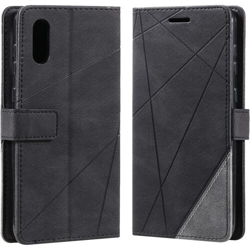 SJZG-Coque Pour Samsung Galaxy A02 / M02, Rabat Portefeuille De Protection Cuir Pu Etui, Slim Silicone Tpu Bumper Magnétique Housse, Flip Porte Cartes Avec Fonction Support Cover Case (Le Noir)
