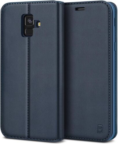 SJZG-Coque Pour Samsung A6, Housse Etui Pour Samsung Galaxy A6 2018 À Rabat En Pu Cuir, Pochette De Protection En Faux Cuir Avec Porte-Cartes De Crédit, Support, Fermeture Magnétique, Bleu Marine