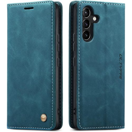 Etui Coque Pour Samsung Galaxy A55 5g,Portefeuille Fentes Cartes Housse Antichoc Cuir Pu Vintage Portefeuille Etui Compatible Avec Samsung Galaxy A55 5g - Bleu