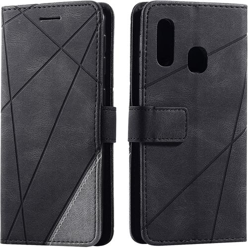 Sjzg-Coque Pour Samsung Galaxy A20e, Rabat Portefeuille De Protection Cuir Pu Etui, Slim Silicone Tpu Bumper Magnétique Housse, Flip Porte Cartes Avec Fonction Support Cover Antichoc Case (Le Noir)