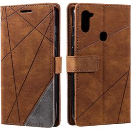 Sjzg-Coque Pour Samsung Galaxy A11, Rabat Portefeuille De Protection Cuir Pu Etui, Slim Silicone Tpu Bumper Magnétique Housse, Flip Porte Cartes Avec Fonction Support Cover Antichoc Case (Brun)