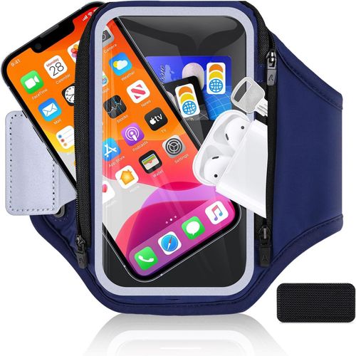JGD-6,8'' Brassard de Sport avec Poche Zippée pour Clé de Voiture Écouteurs, Support de Téléphone Portable pour iPhone 17 16 15 14 13 12 Pro Max Galaxy S25 S24 S23 Brassard Telephone Sport