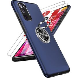 CAUC-Coque pour Samsung Galaxy S20 FE 5G/4G avec 2 Verre Trempé Vitre Protection et Anneau Telephone, Militaire PC et TPU Silicone Etui Antichoc Housse pour Samsung Galaxy S20FE 5G/4G - Bleu