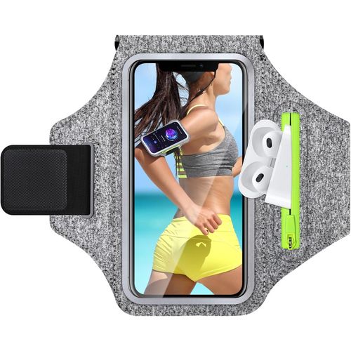 Wqs-Brassard De Sport Universel Pour Téléphone Portable - Avec Poche Pour Écouteurs - Support Pour Téléphone Portable - Pour Iphone 15/14/13/12/Samsung Galaxy S24/S23 Huawei Xiaomi (Blanc Gris