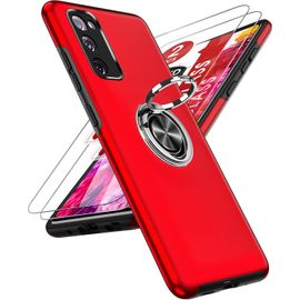 CAUC-Coque pour Samsung Galaxy S20 FE 5G/4G avec 2 Verre Trempé Vitre Protection et Anneau Telephone, Militaire PC et TPU Silicone Etui Antichoc Housse pour Samsung Galaxy S20FE 5G/4G - Rouge