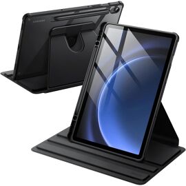 Coque Rotatif pour Samsung Galaxy Tab S10 Lite/S10 FE/S9 FE 10,9 Pouces/S9 11 Pouces avec S Pen Porte-Stylet, ?tui Housse Support de Protection Rotation ¿¿ 360 Degr¿¿s Dos Transparent (Noir)