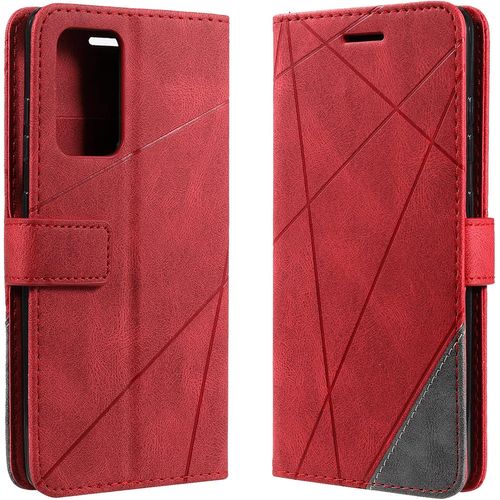 Kal-Coque Pour Samsung Galaxy A52 5g, Rabat Portefeuille De Protection Cuir Pu Etui, Slim Silicone Tpu Bumper Magnétique Housse, Flip Porte Cartes Avec Fonction Support Cover Antichoc Case (Rouge)