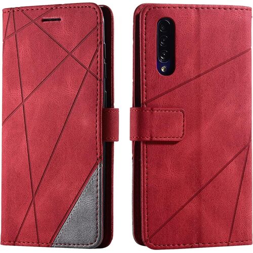 SJZG-Coque Pour Samsung Galaxy A50/A30S/A50S, Rabat Portefeuille De Protection Cuir Pu Etui, Slim Silicone Tpu Bumper Magnétique Housse, Flip Porte Cartes Avec Fonction Support Cover Case (Rouge)