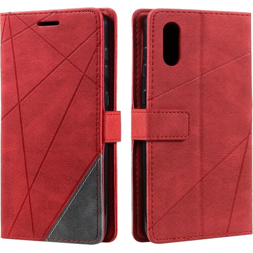 SJZG-Coque Pour Samsung Galaxy A02 / M02, Rabat Portefeuille De Protection Cuir Pu Etui, Slim Silicone Tpu Bumper Magnétique Housse, Flip Porte Cartes Avec Fonction Support Cover Case (Rouge)