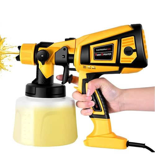 Pistolet a Peinture,650W Pistolet à Peinture Électrique,4 Buses en cuivre et 3 Motifs, réservoir de 1400 ML, pour Intérieur et Extérieur de Maison, Armoires, Clôtures, Plafonds(Jaune)