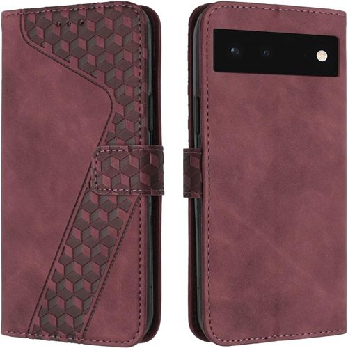 KAL-Coque Pour Google Pixel 6, Etui Protection Housse Premium En Cuir Pu Portefeuille Étui Téléphone [Fermoir Magnétique] [Fentes Pour Cartes] Flip Case Pour Google Pixel 6¿Rouge