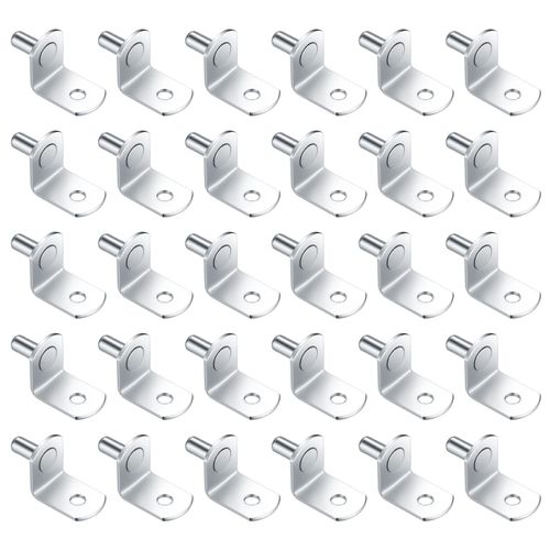 30 Pièces Chevilles de Support d'Étagère Métal, 5mm L Forme Support Équerre pour Meuble Armoire Placard Bibliothèque