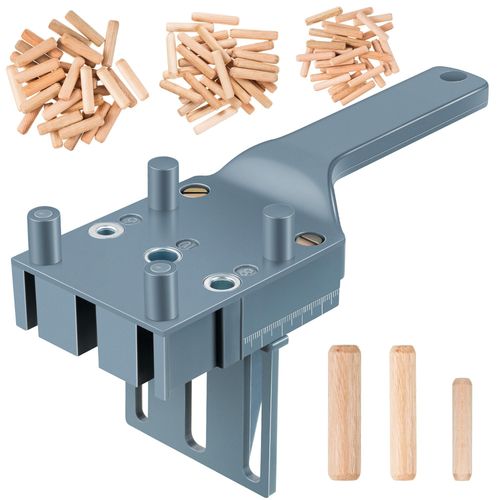 Kit Guide de Perçage pour Chevilles en Bois Universel 4645000 Gabarit de Perçage et 90 Chevilles en Bois en 6/8/10 mm Jauge à Cheville Manuelle pour Connexions Précises en Coin T et Surface