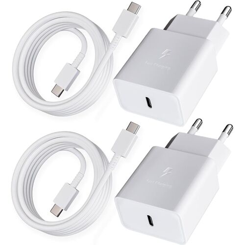 2 Pack Chargeur USB C avec 2 M Câble USB-C pour Samsung Galaxy A54 A53 A52 A51 A34 A33 A20e A14 A13 M54 M53 M34 M14 M13 5g S8 S9 S10 S20 S21 FE Plus Téléphone,15W Chargeur Type C Charge Rapide