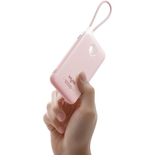 Batterie Externe 10000 Mah Ultra Mince, Qc 22,5w Power Bank Charge Rapide Avec Câble Usb C Intégré Pd 20w Compatible Avec Iphone 16 15 Samsung S24 S23 S22 - Rose[Bat950206]