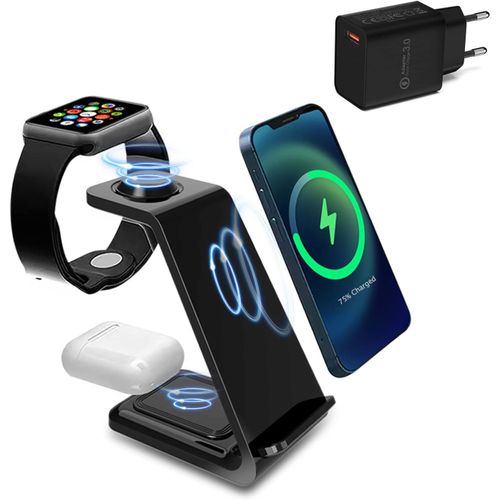 KALANKA-Chargeur sans Fil 3 en 1, certifié Qi, Station de Charge Rapide sans Fil de 15 W, Compatible avec iPhone 16, 15, 14, 13, 12 Pro Max et d'autres appareils Qui prennent en Charge Les protocoles