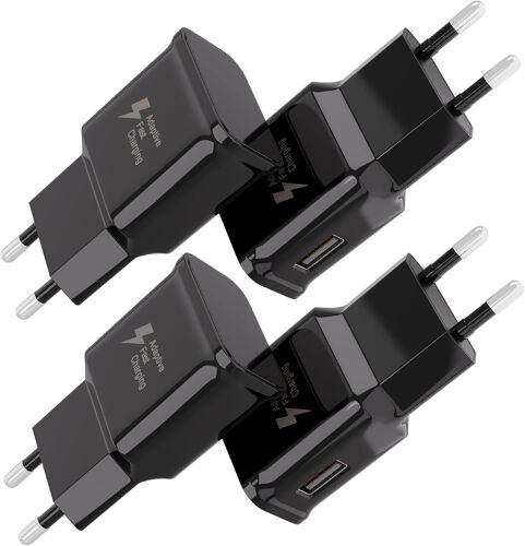 JGD-Chargeur Mural USB Adaptatif à Charge Rapide, 4-Pack Charge Rapide Adaptateur Chargeur USB de Voyage pour Samsung Galaxy S21 S20 S10 S9 S8 S7 Edge Plus, Note 8 9 10, A03 A13 A23 A32 A54 iPhone