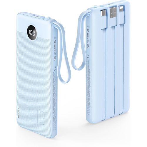 Batterie Externe 10000mah Câble Intégré Power Bank Usb C 2.4a Et 5 Sorties Ultra Mince Batterie Portable Avec L`Ecran Led Pour Iphone,Samsung,Huawei Veste Chauffante[Bat950058]