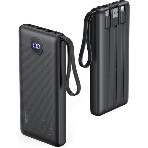 Batterie Externe Câble Intégré 10000mah Power Bank Usb C 5 Sorties Ultra Mince Batterie Portable Avec L¿Ecran Led Pour Iphone Huawei Samsung (Noir)[Bat950056]