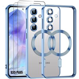 Coque pour Samsung Galaxy S25 Plus (S25+), avec Cercle Magnétique Bleu + 2 Verres Trempés - E.F.Connection